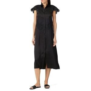 Paco Rabanne Black Eyelet Sleeve MIDI Button front dress sz 34 US 2